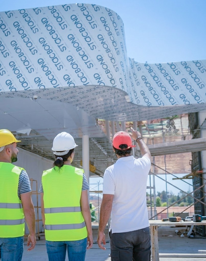 Stacbond Tanger - équipe installation panneaux composites chantier